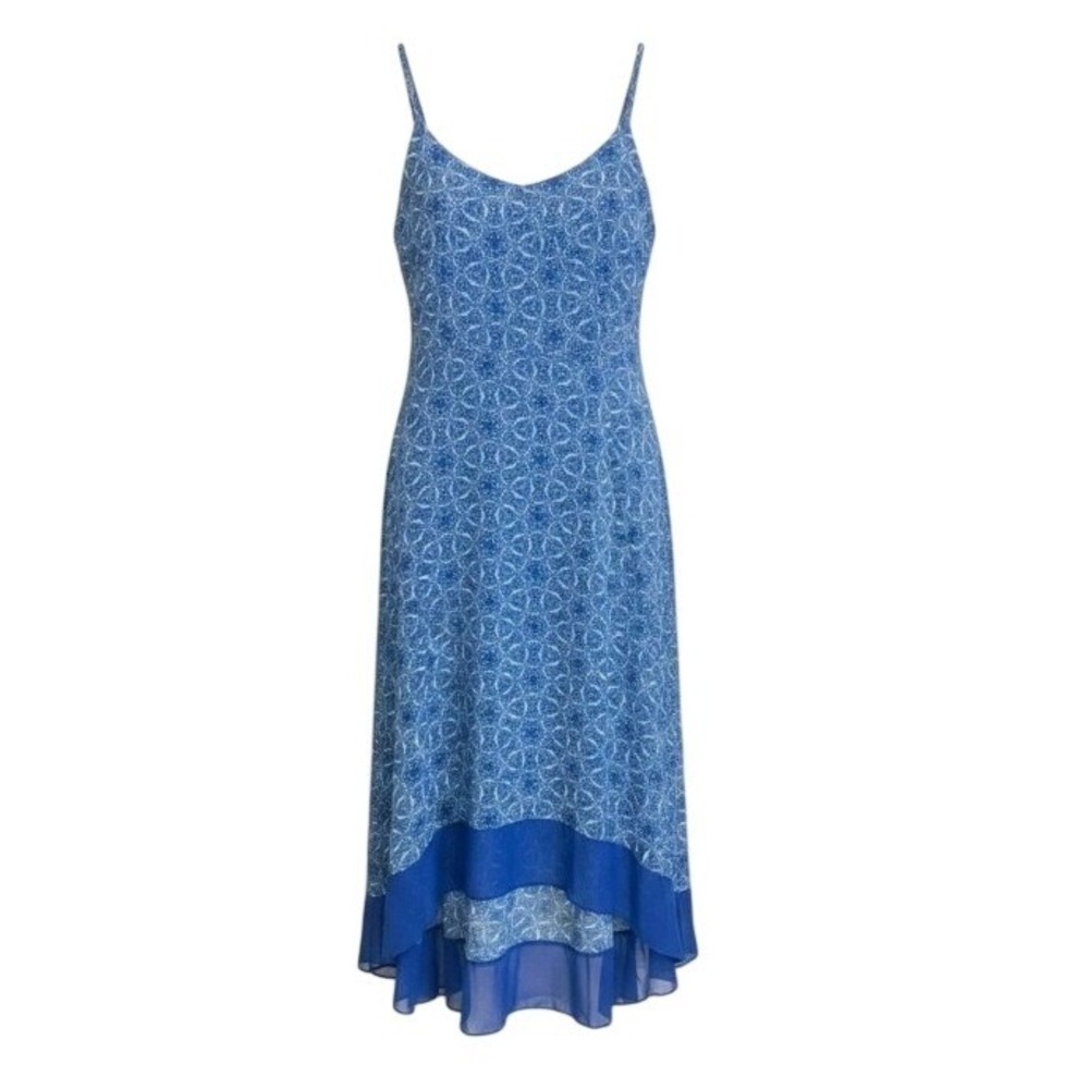 Lane Bryant Dress Women 18/20 Blue Geometric Sleeveless Chiffon Hi-Low Hem Lined